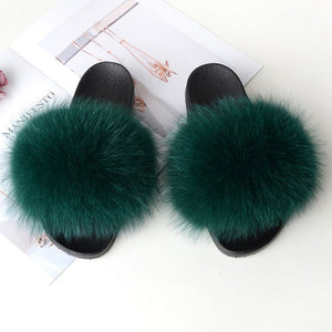 Real Fox Fur Slides Shoes
